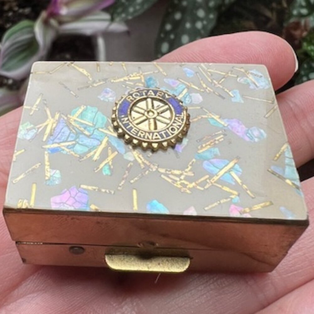 VINTAGE Rotary International Iridescent Pill Box